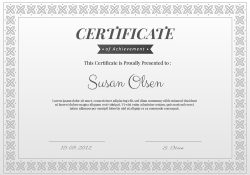Certificate: Susan Olsen